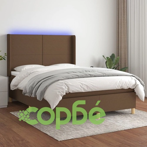 Боксспринг легло с матрак и LED, тъмнокафяво, 140x200 см, плат ➤ топ цена ➤ sorbe.bg