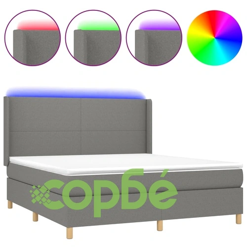 Боксспринг легло с матрак и LED, тъмносиво, 160x200 см, плат ➤ топ цена ➤ sorbe.bg
