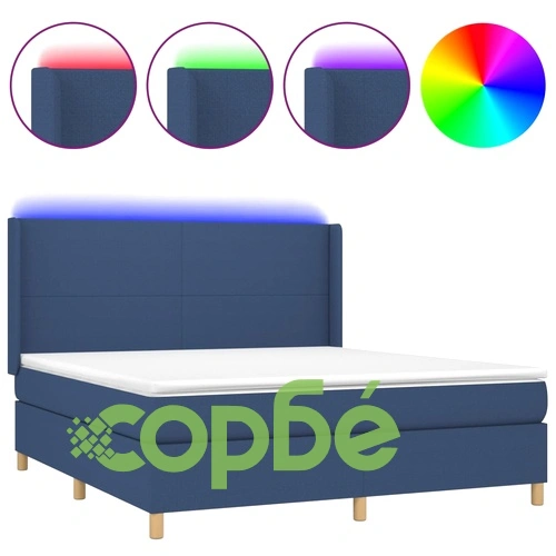 Боксспринг легло с матрак и LED, синьо, 160x200 см, плат ➤ топ цена ➤ sorbe.bg