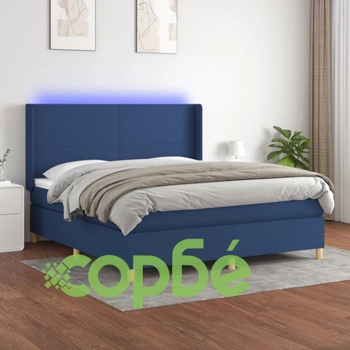 Боксспринг легло с матрак и LED, синьо, 160x200 см, плат ➤ топ цена ➤ sorbe.bg