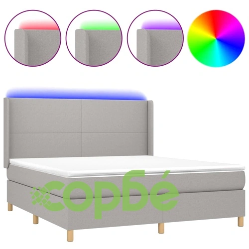 Боксспринг легло с матрак и LED, светлосиво, 180x200 см, плат ➤ топ цена ➤ sorbe.bg