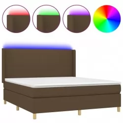 Боксспринг легло с матрак и LED, тъмнокафяво, 180x200 см, плат