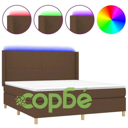 Боксспринг легло с матрак и LED, тъмнокафяво, 180x200 см, плат ➤ топ цена ➤ sorbe.bg