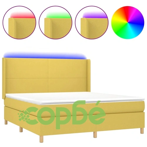 Боксспринг легло с матрак и LED, зелено, 180x200 см, плат ➤ топ цена ➤ sorbe.bg