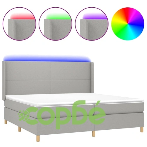 Боксспринг легло с матрак и LED, светлосиво, 200x200 см, плат ➤ топ цена ➤ sorbe.bg
