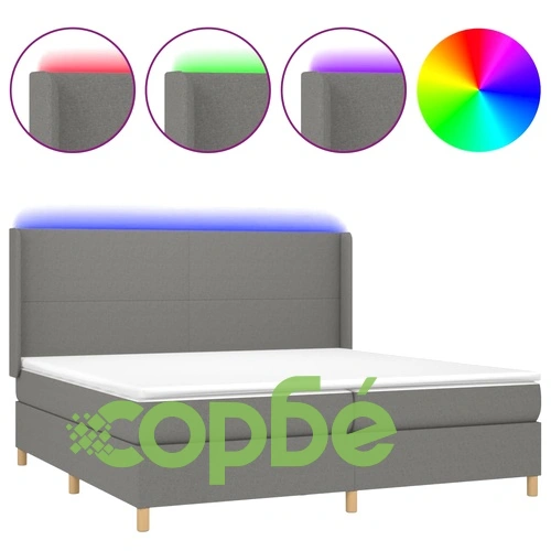 Боксспринг легло с матрак и LED, тъмносиво, 200x200 см, плат ➤ топ цена ➤ sorbe.bg