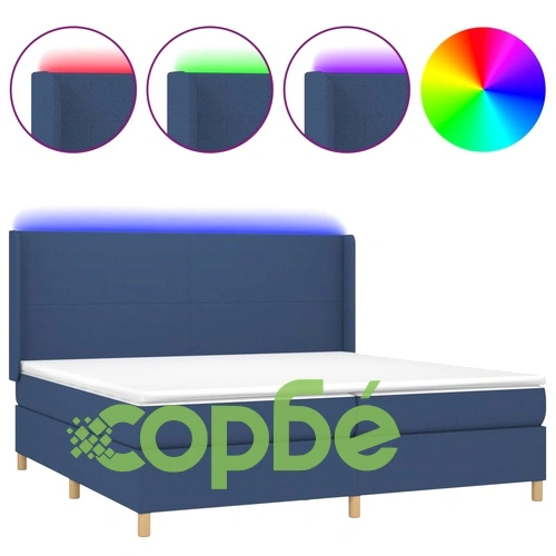 Боксспринг легло с матрак и LED, синя, 200x200 см, плат ➤ топ цена ➤ sorbe.bg