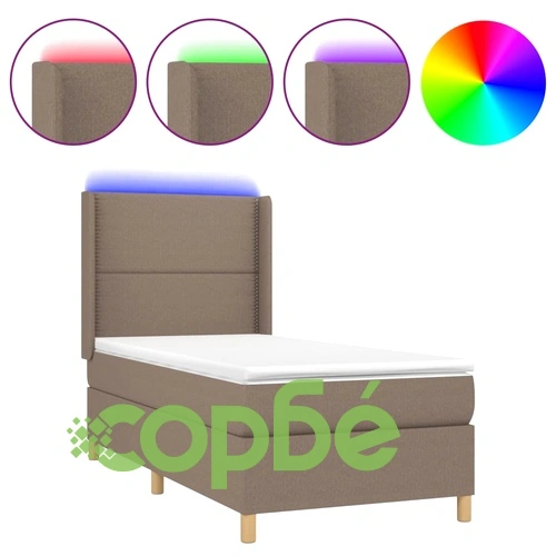 Боксспринг легло с матрак и LED, таупе, 80x200 см, плат ➤ топ цена ➤ sorbe.bg
