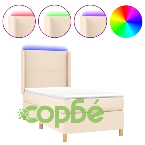 Боксспринг легло с матрак и LED, кремаво, 80x200 см, плат ➤ топ цена ➤ sorbe.bg