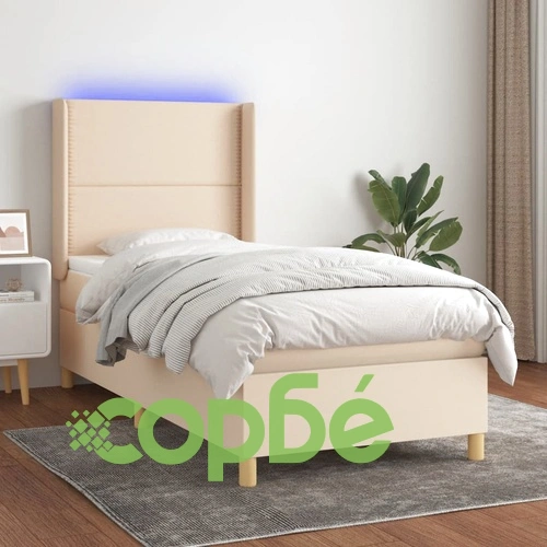 Боксспринг легло с матрак и LED, кремаво, 80x200 см, плат ➤ топ цена ➤ sorbe.bg