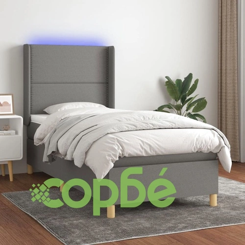 Боксспринг легло с матрак и LED, тъмносива, 90x190 см, плат ➤ топ цена ➤ sorbe.bg