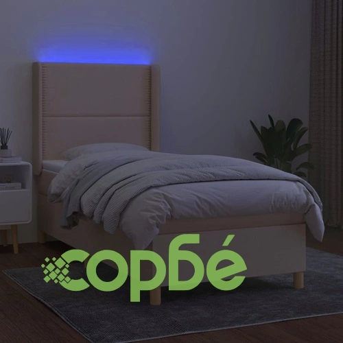Боксспринг легло с матрак и LED, кремава, 90x190 см, плат ➤ топ цена ➤ sorbe.bg