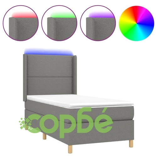 Боксспринг легло с матрак и LED, тъмносива, 90x200 см, плат ➤ топ цена ➤ sorbe.bg