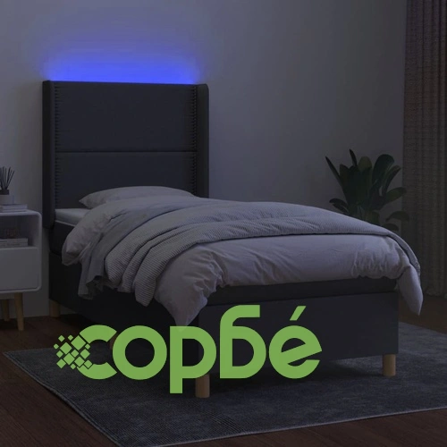 Боксспринг легло с матрак и LED, тъмносива, 90x200 см, плат ➤ топ цена ➤ sorbe.bg