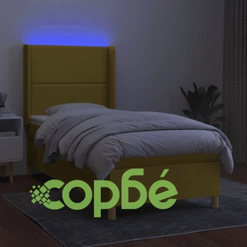 Боксспринг легло с матрак и LED, зелена, 90x200 см, плат ➤ топ цена ➤ sorbe.bg