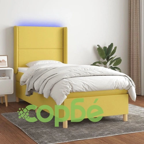 Боксспринг легло с матрак и LED, зелена, 90x200 см, плат ➤ топ цена ➤ sorbe.bg