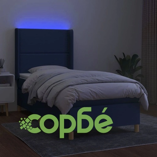 Боксспринг легло с матрак и LED, синьо, 100x200 см, плат ➤ топ цена ➤ sorbe.bg