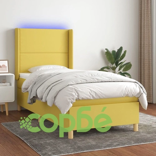 Боксспринг легло с матрак и LED, зелено, 100x200 см, плат ➤ топ цена ➤ sorbe.bg