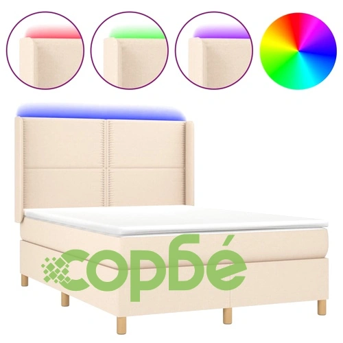 Боксспринг легло с матрак и LED, кремаво, 140x190 см, плат ➤ топ цена ➤ sorbe.bg