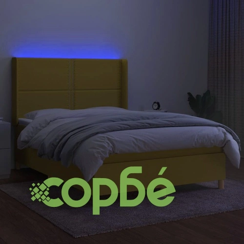 Боксспринг легло с матрак и LED, зелено, 140x190 см, плат ➤ топ цена ➤ sorbe.bg