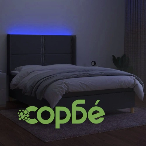 Боксспринг легло с матрак и LED, тъмносиво, 140x200 см, плат ➤ топ цена ➤ sorbe.bg