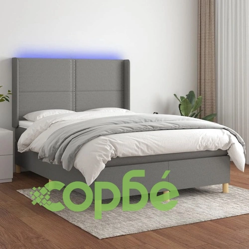Боксспринг легло с матрак и LED, тъмносиво, 140x200 см, плат ➤ топ цена ➤ sorbe.bg
