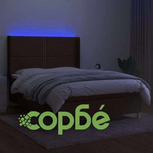 Боксспринг легло с матрак и LED, тъмнокафяво, 140x200 см, плат ➤ топ цена ➤ sorbe.bg