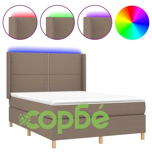 Боксспринг легло с матрак и LED, таупе, 140x200 см, плат ➤ топ цена ➤ sorbe.bg