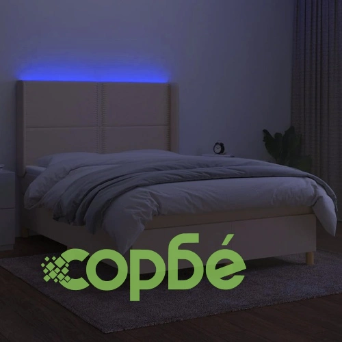 Боксспринг легло с матрак и LED, кремаво, 140x200 см, плат ➤ топ цена ➤ sorbe.bg