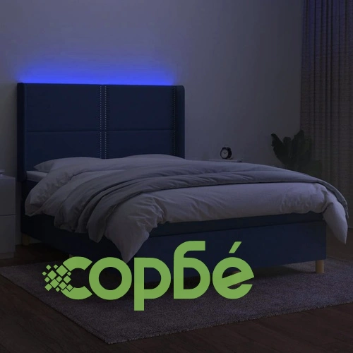 Боксспринг легло с матрак и LED, синьо, 140x200 см, плат ➤ топ цена ➤ sorbe.bg