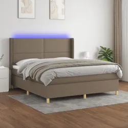 Боксспринг легло с матрак и LED, таупе, 160x200 см, плат