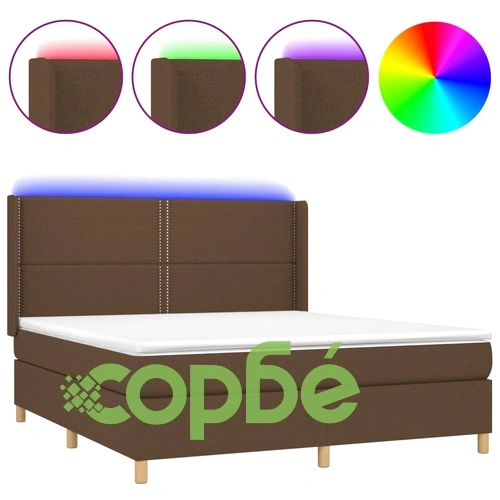 Боксспринг легло с матрак и LED, тъмнокафяво, 180x200 см, плат ➤ топ цена ➤ sorbe.bg