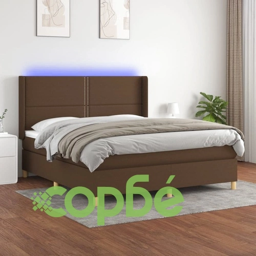 Боксспринг легло с матрак и LED, тъмнокафяво, 180x200 см, плат ➤ топ цена ➤ sorbe.bg