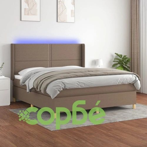 Боксспринг легло с матрак и LED, таупе, 180x200 см, плат ➤ топ цена ➤ sorbe.bg