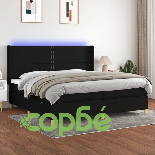 Боксспринг легло с матрак и LED, черна, 200x200 см, плат ➤ топ цена ➤ sorbe.bg
