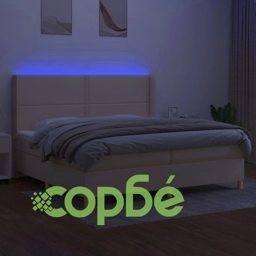 Боксспринг легло с матрак и LED, кремава, 200x200 см, плат ➤ топ цена ➤ sorbe.bg
