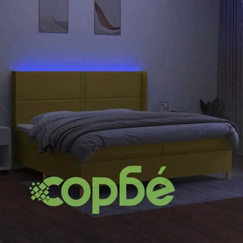 Боксспринг легло с матрак и LED, зелена, 200x200 см, плат ➤ топ цена ➤ sorbe.bg