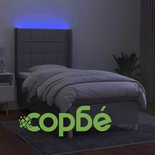 Боксспринг легло с матрак и LED, светлосиво, 80x200 см, плат ➤ топ цена ➤ sorbe.bg