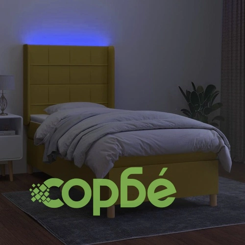 Боксспринг легло с матрак и LED, зелено, 80x200 см, плат ➤ топ цена ➤ sorbe.bg