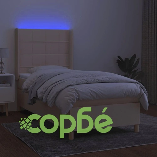 Боксспринг легло с матрак и LED, кремава, 90x190 см, плат ➤ топ цена ➤ sorbe.bg