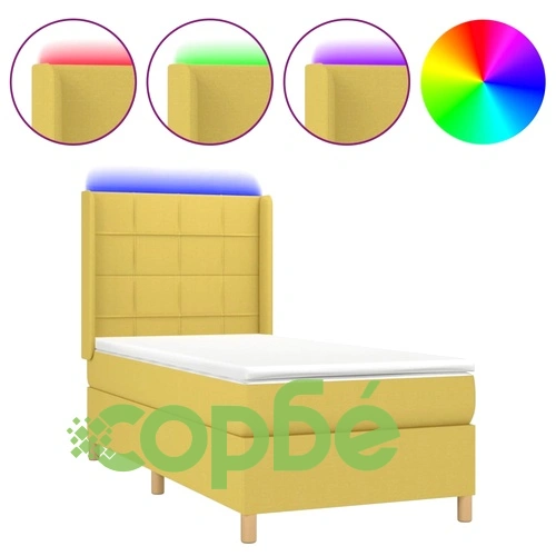 Боксспринг легло с матрак и LED, зелена, 90x190 см, плат ➤ топ цена ➤ sorbe.bg