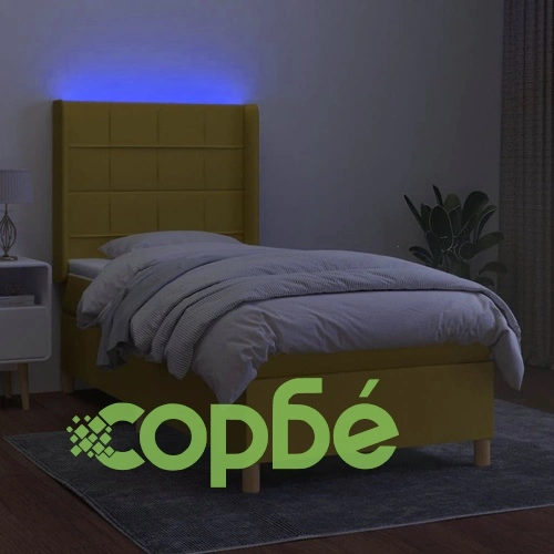 Боксспринг легло с матрак и LED, зелена, 90x190 см, плат ➤ топ цена ➤ sorbe.bg