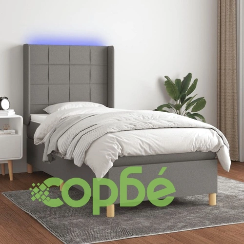 Боксспринг легло с матрак и LED, тъмносива, 90x200 см, плат ➤ топ цена ➤ sorbe.bg