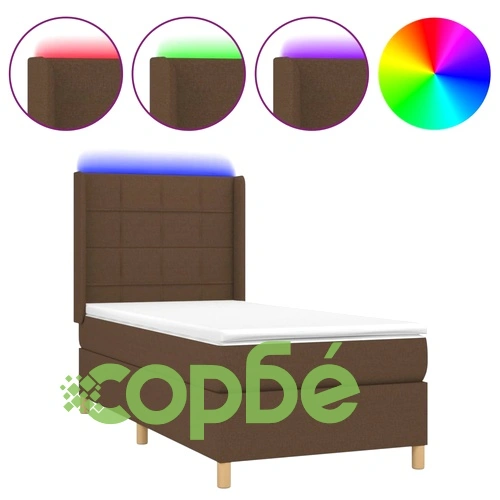 Боксспринг легло с матрак и LED, тъмнокафява, 90x200 см, плат ➤ топ цена ➤ sorbe.bg