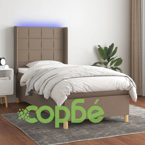 Боксспринг легло с матрак и LED, таупе, 90x200 см, плат ➤ топ цена ➤ sorbe.bg