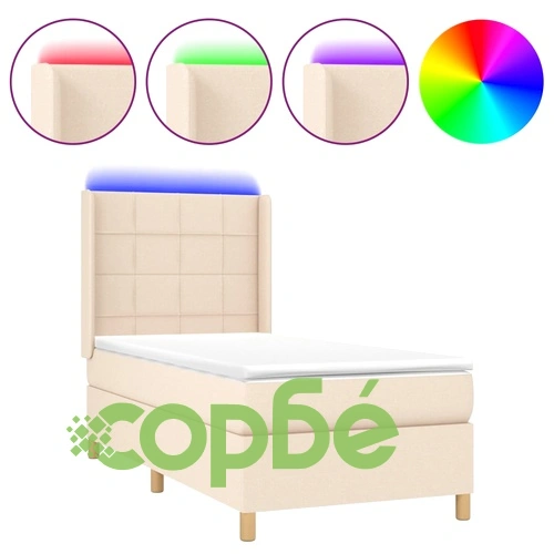 Боксспринг легло с матрак и LED, кремаво, 100x200 см, плат ➤ топ цена ➤ sorbe.bg