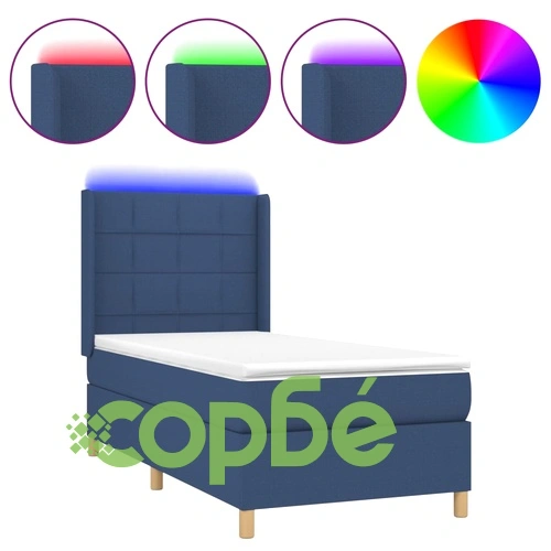 Боксспринг легло с матрак и LED, синьо, 100x200 см, плат ➤ топ цена ➤ sorbe.bg