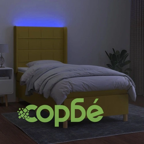 Боксспринг легло с матрак и LED, зелено, 100x200 см, плат ➤ топ цена ➤ sorbe.bg