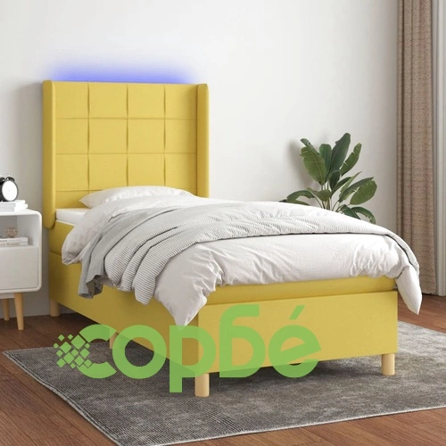 Боксспринг легло с матрак и LED, зелено, 100x200 см, плат ➤ топ цена ➤ sorbe.bg
