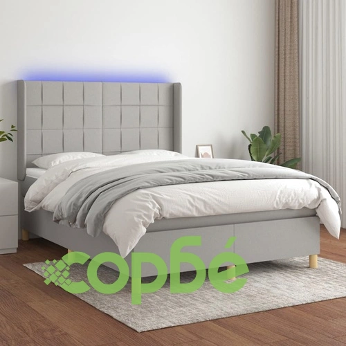 Боксспринг легло с матрак и LED, светлосиво, 140x190 см, плат ➤ топ цена ➤ sorbe.bg